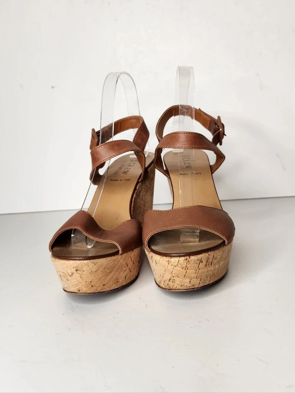 J. Crew Brown Leather Strappy Open Toe Cork Platform Wedge Sandals Size 9
